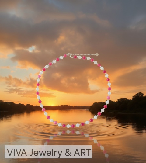 NASZYJNIK Z ANGELITU I KAMIENIA KSIĘŻYCOWEGO