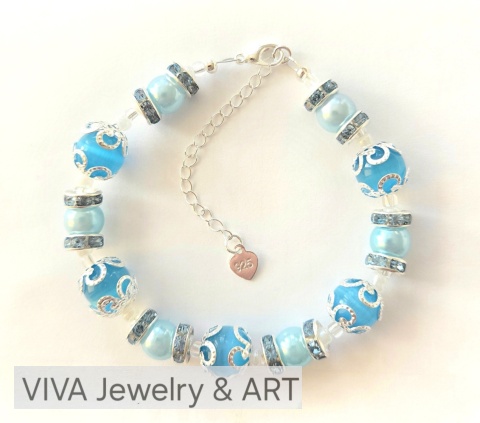 BRANSOLETKA ,,KRÓLOWA ŚNIEGU" Z CHALCEDONU I SREBRA