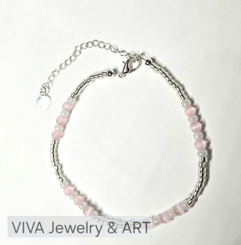 BRANSOLETKA ,,LŚNIENIE PORANKA" Z KAMIENIA KOCIE OKO I KORAIKÓW AKRYLOWYCH