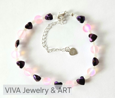 BRANSOLETKA ,,MROŹNE SERCA" ZE SPEKTROLITU I HEMATYTU