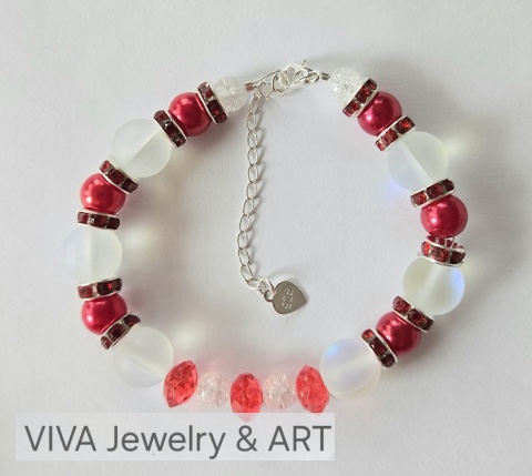 BRANSOLETKA ,,ZIMOWY KARMIN" Z KAMIENIA KSIĘŻYCOWEGO I SREBRA