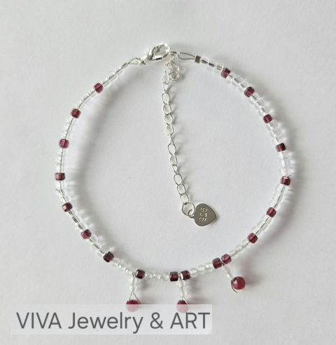 BRANSOLETKA ,,KARMINOWY ŻAR" Z LABRADOTYTU I CHALCEDONU