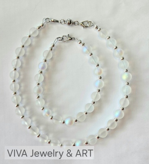 KOMPLET ,,MLECZNA DROGA MIŁOŚCI" Z KAMIENIA KSIĘŻYCOWEGO I SREBRA