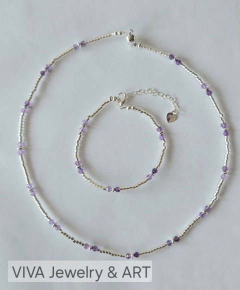 KOMPLET ,,ROSA KROKUSA" Z AMETYSTU I SREBRA PRÓBY 925