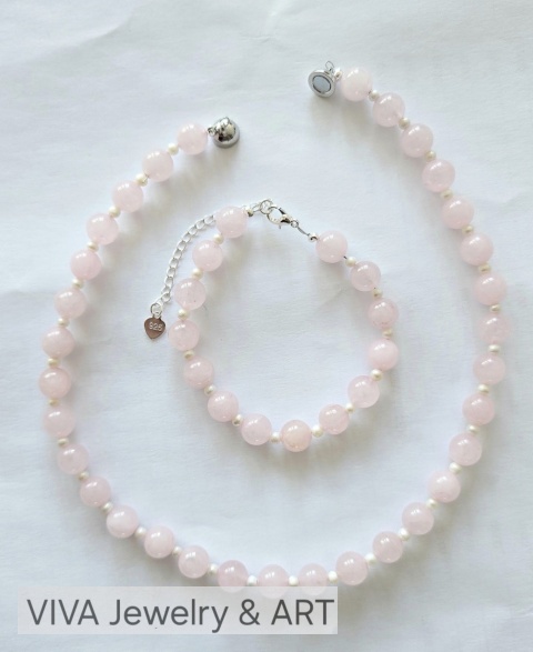 KOMPLET ,,ŚWIATŁO RAFY" Z OBSIDIANU I PEREŁ NATURALNYCH