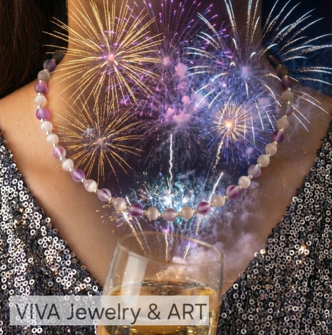 NASZYJNIK Z KAMIENIA KOCIE OKO I KAMIENIA AUSTRIACKIEGO ZE SREBREM